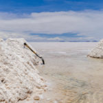 Salt harvest in the Uyuni salt desert in Bolivia