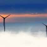 Wind turbines in clouds